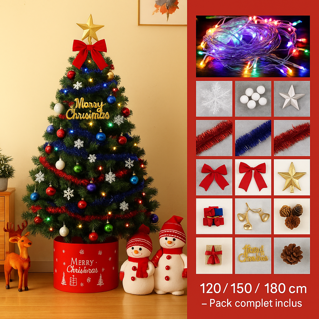 🎄 Sapin de Noël complet avec décorations incluses – 120/150/180 cm | Urban Pulse Urban Pulse