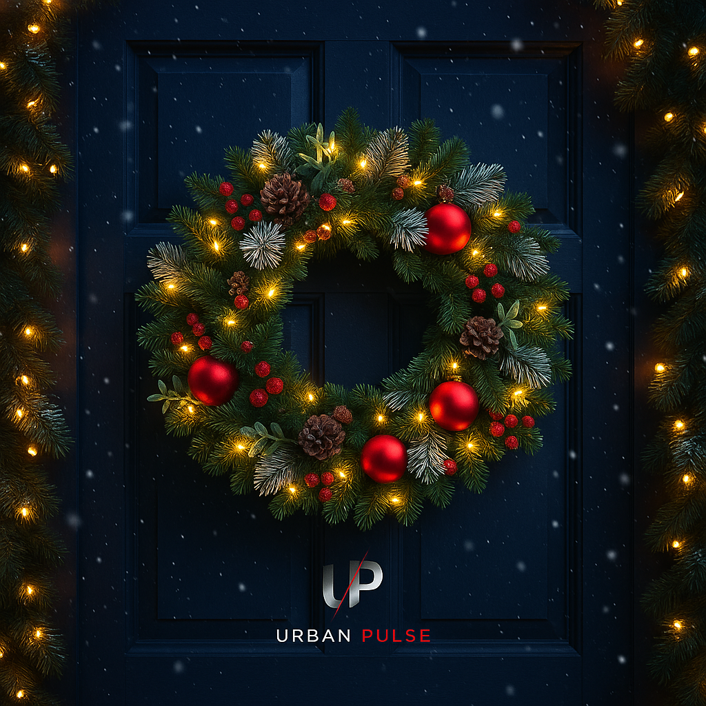 Couronne de Noël 50 cm avec guirlande LED intégrée – Décoration de porte ou murale Urban Pulse