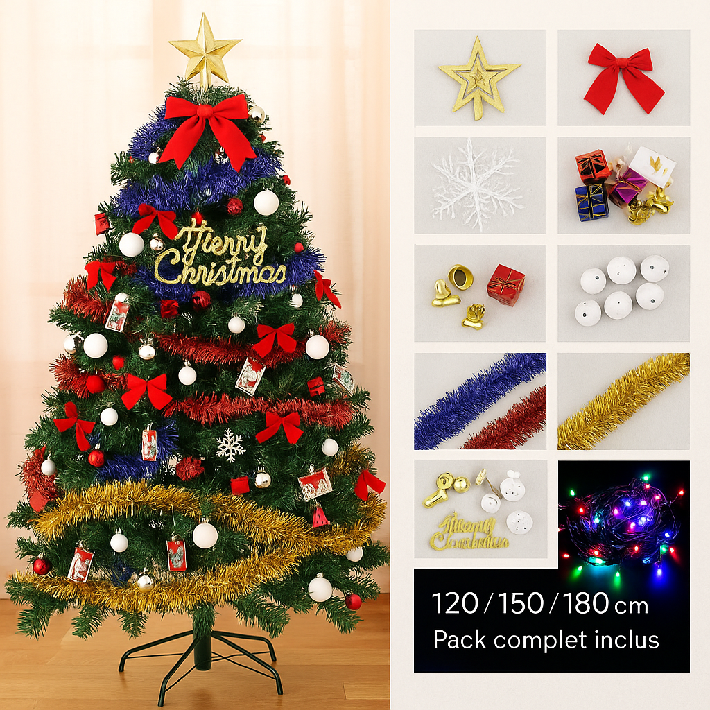 🎄 Sapin de Noël complet avec décorations incluses – 120/150/180 cm | Urban Pulse Urban Pulse