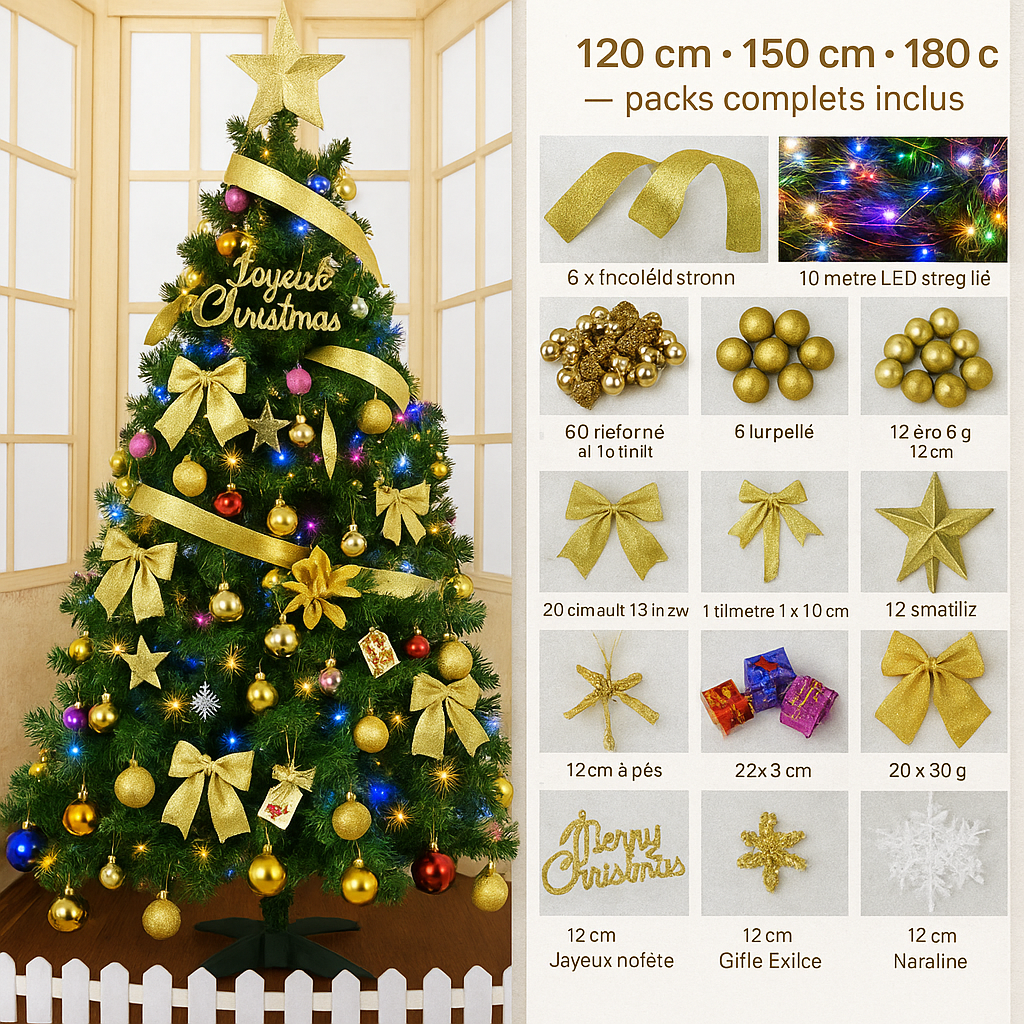 🎄 Sapin de Noël complet avec décorations incluses – 120/150/180 cm | Urban Pulse Urban Pulse