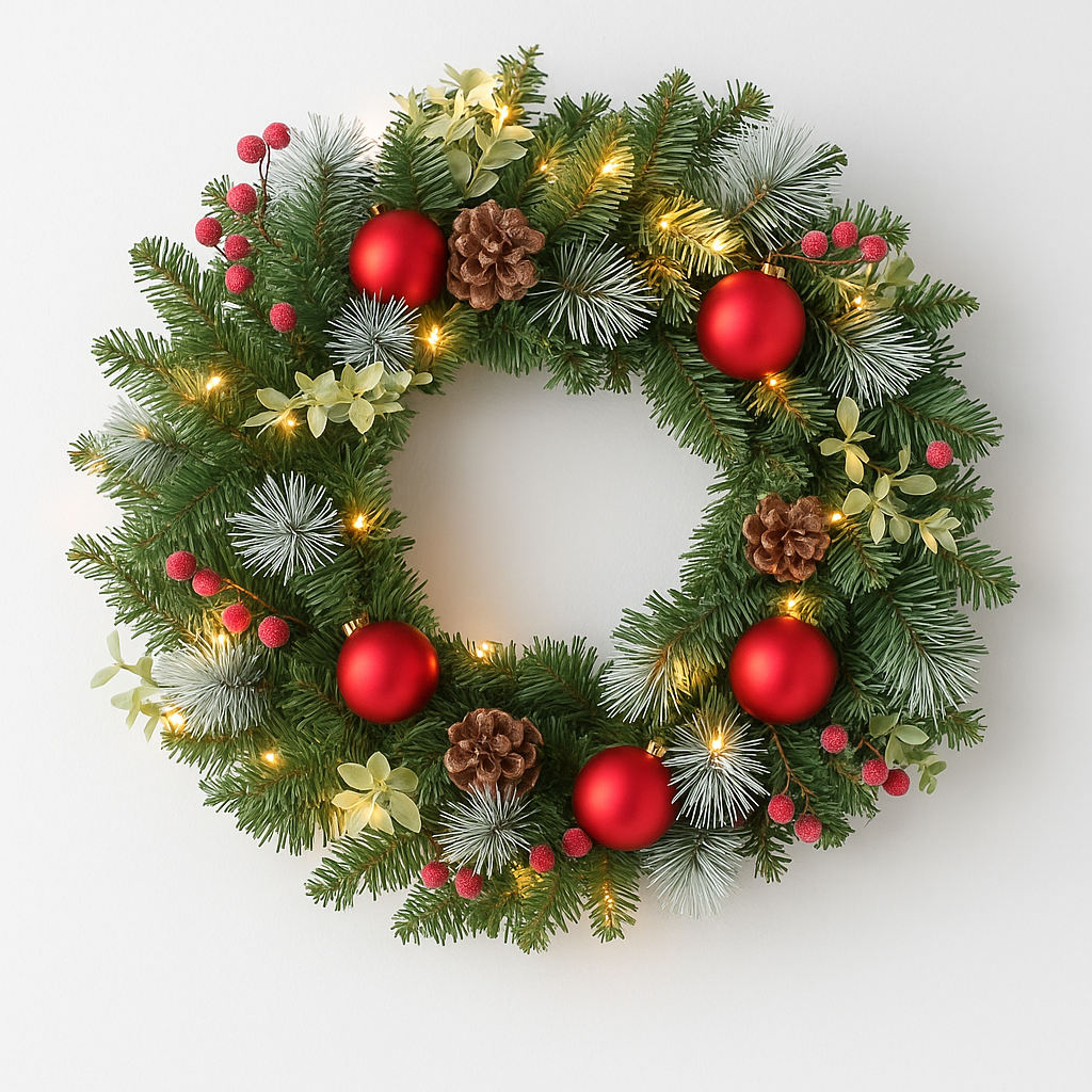 Couronne de Noël 50 cm avec guirlande LED intégrée – Décoration de porte ou murale Urban Pulse