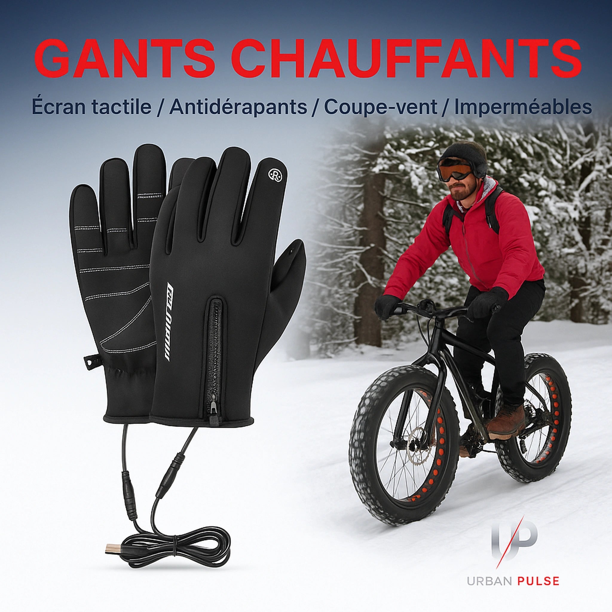 Heated Gloves Eletric Thermal Heat Gloves Winter Warm Skiing Snowboarding Hunting Fishing Waterproof Heated Rechargeable Gloves Urban Pulse