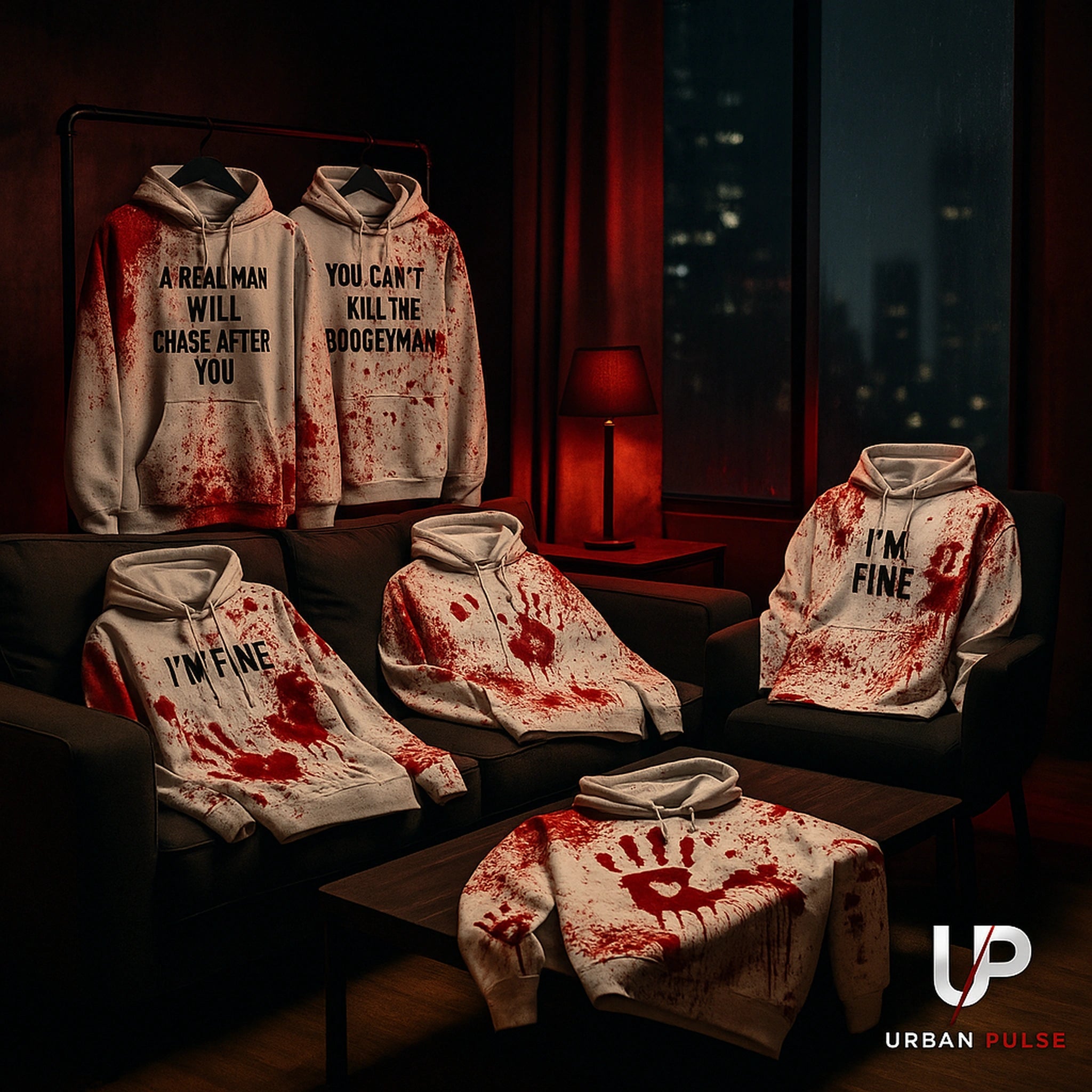Sweat à capuche unisexe “I’m Fine / Boogeyman” – Impression sang Halloween Urban Pulse