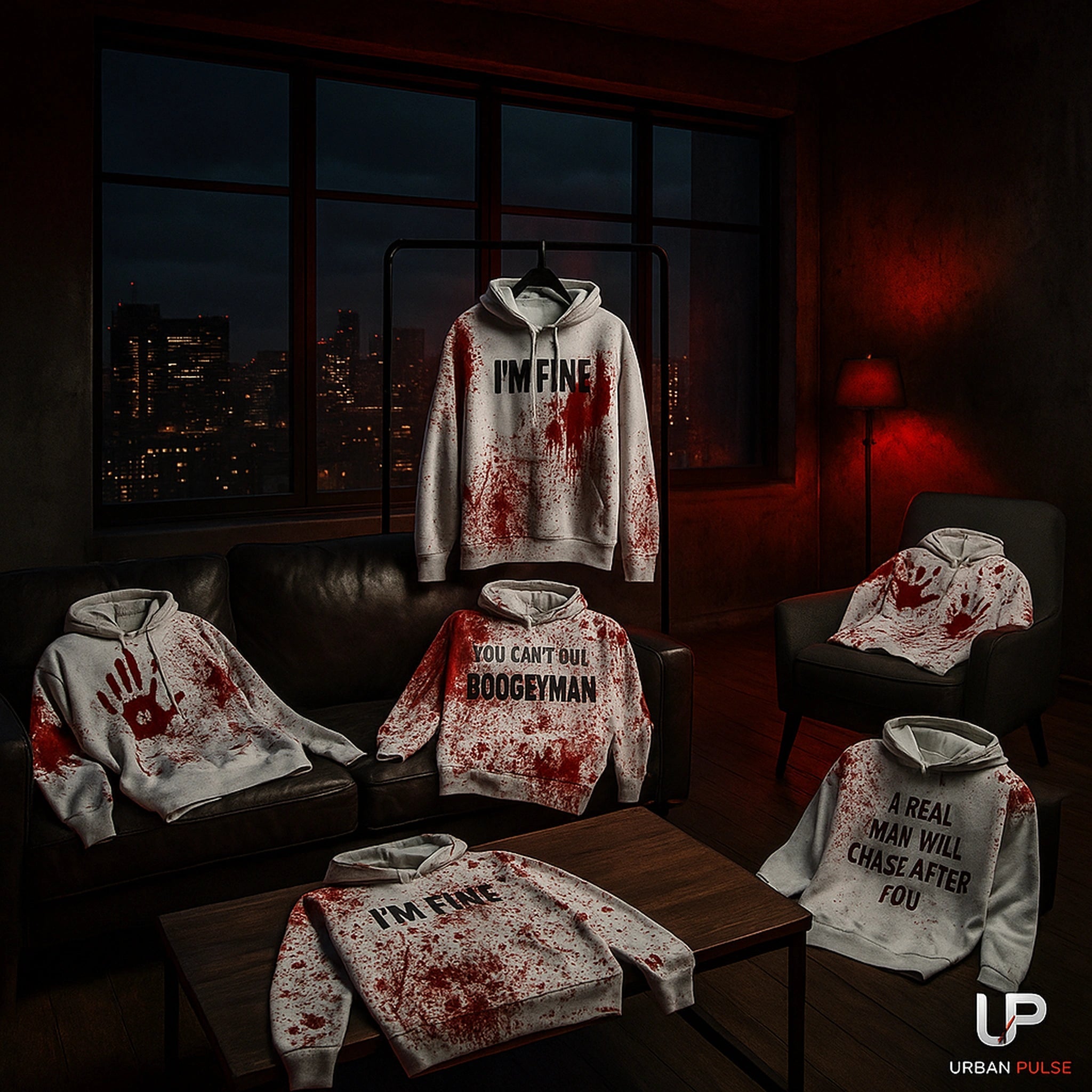 Sweat à capuche unisexe “I’m Fine / Boogeyman” – Impression sang Halloween Urban Pulse