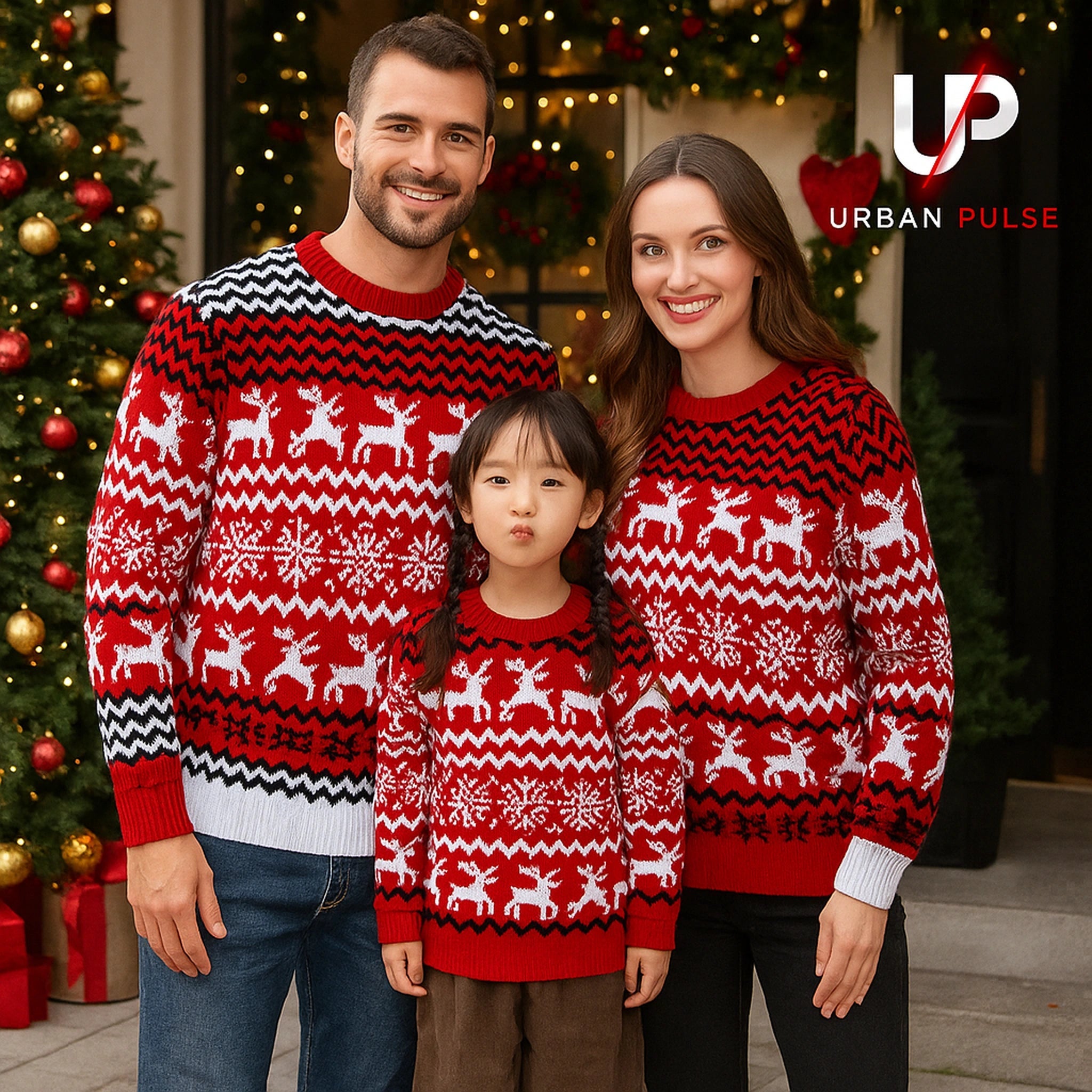 Family Christmas Sweater 2024 New Women Men Couples Matching Clothes Soft Warm Knitwear Jacquard Pullover Top Xmas Look Jumpers Urban Pulse