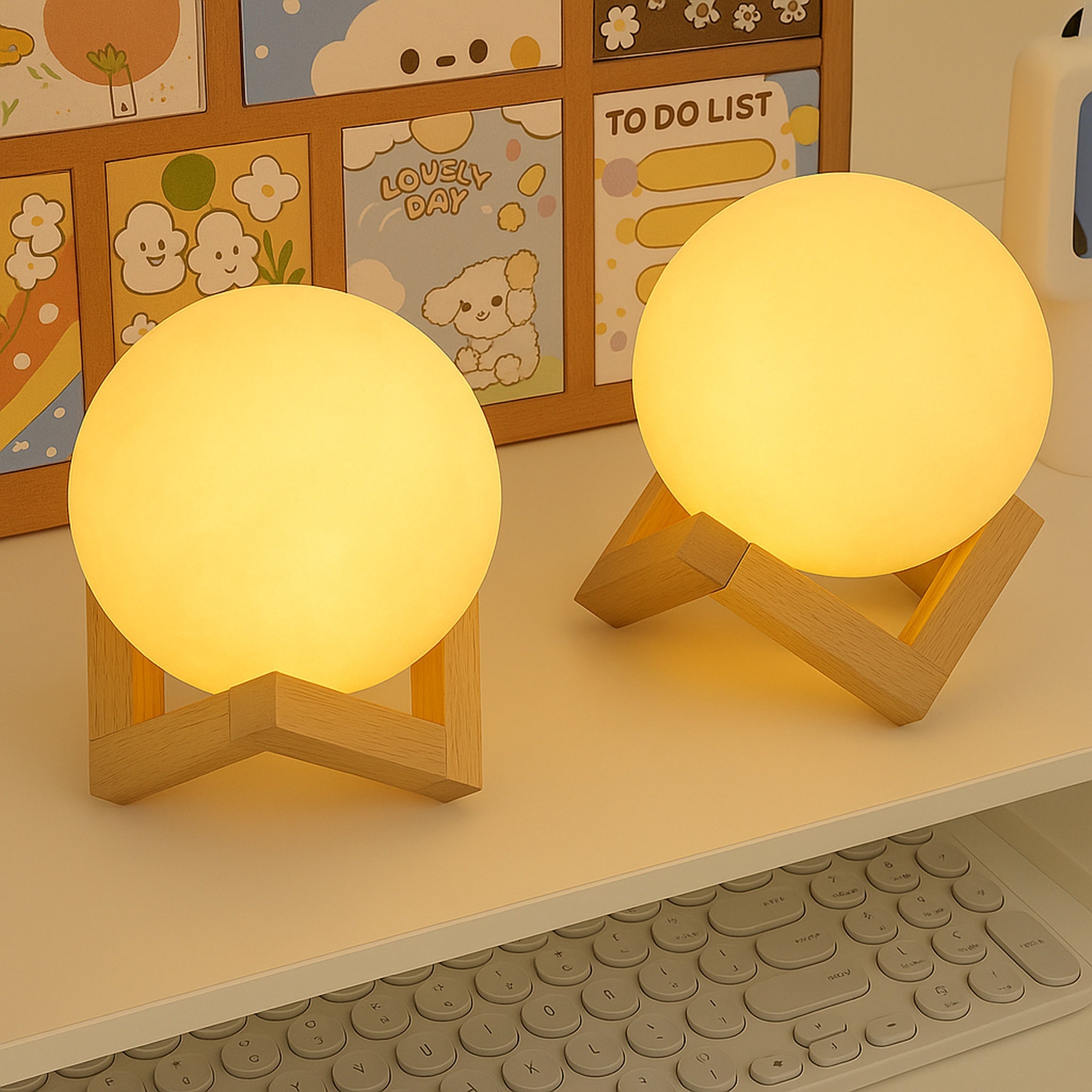 8cm Moom Night Light Romantic Atmosphere Creative Gift Moon Light LED Bedroom Bed Decoration Ambiance Light Lamp Soft Warm Light Urban Pulse